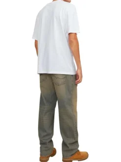 T-shirt en coton blanc uni coupe droite col rond avec un flocage à la poitrine