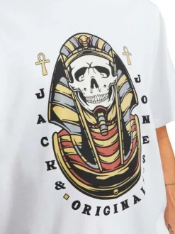 T-shirt en coton blanc uni coupe droite col rond avec un flocage à la poitrine