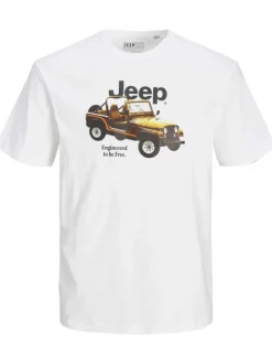 T-shirt en coton blanc uni coupe regular fit avec col rond et logo JEEP ® floqué au centre