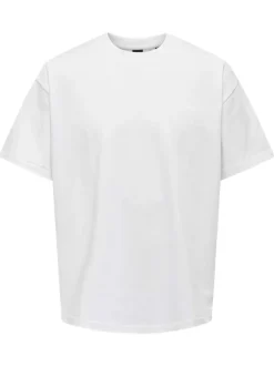T-shirt en coton blanc uni épais avec une coupe très oversize et un col rond