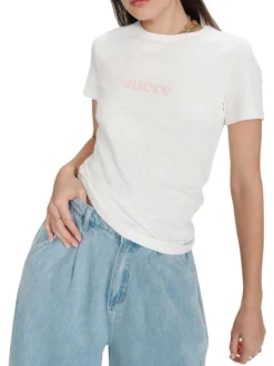 T-shirt en coton blanc uni pourvu de manches courtes et d'un col rond