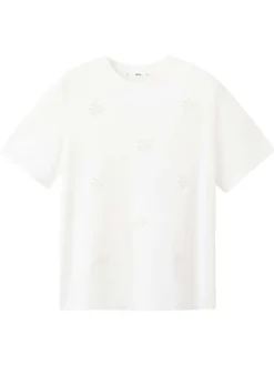 T-shirt en coton blanc uni pourvu de manches courtes et d'un col rond