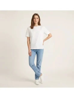 T-shirt en coton blanc uni pourvu de manches courtes et d'un col rond