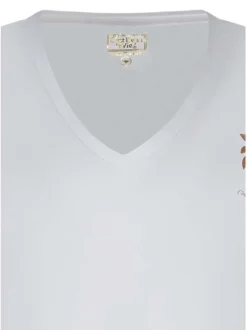 T-shirt en coton blanc uni pourvu d'un col en V et des manches courtes