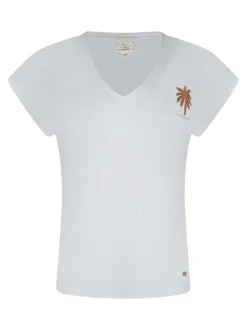 T-shirt en coton blanc uni pourvu d'un col en V et des manches courtes