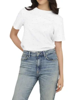 T-shirt en coton blanc uni pourvu d'un col rond et de manches courtes