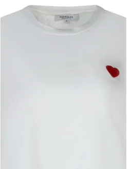 T-shirt en coton blanc uni pourvu d'un col rond et d'une coupe droite
