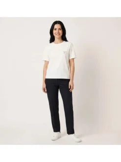 T-shirt en coton blanc uni pourvu d'un col rond et d'une coupe droite