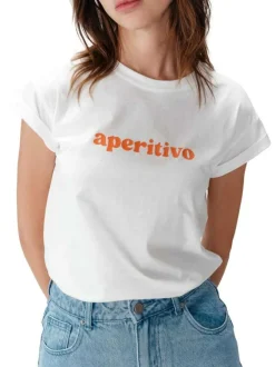 T-shirt en coton blanc uni pourvu d'une coupe droite et d'un col rond