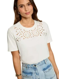 T-shirt en coton blanc uni pourvu d'une coupe droite et d'un col rond