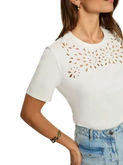 T-shirt en coton blanc uni pourvu d'une coupe droite et d'un col rond