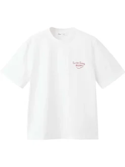T-shirt en coton blanc uni pourvu d'une tasse à café brodée sur le coeur