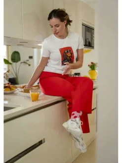 T-shirt en coton blanc uni pourvu d'un imprimé chien avec des lunettes de soleil