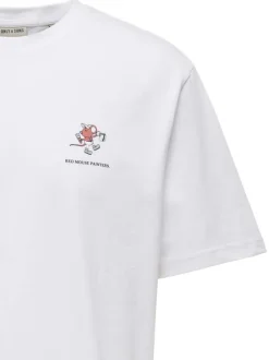 T-shirt en coton blanc uni pourvu d'un imprimé souris et d'un col rond