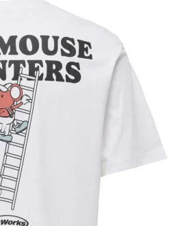 T-shirt en coton blanc uni pourvu d'un imprimé souris et d'un col rond