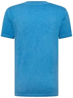 T-shirt en coton bleu aspect légèrement délavé avec un col rond