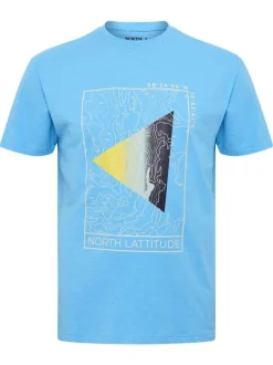 T-shirt en coton bleu avec un gros imprimé à l'avant et une coupe droite