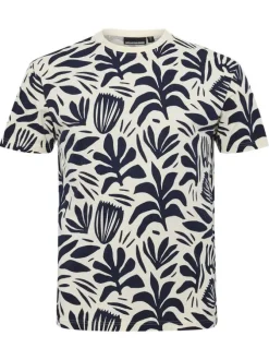 T-shirt en coton bleu avec un imprimé all-over et un col rond