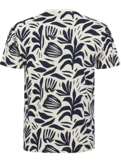 T-shirt en coton bleu avec un imprimé all-over et un col rond