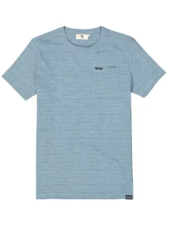T-shirt en coton bleu chiné avec un col rond et une poche à la poitrine