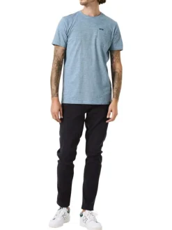 T-shirt en coton bleu chiné avec un col rond et une poche à la poitrine