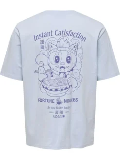 T-shirt en coton bleu ciel imprimé au dos avec une coupe oversize