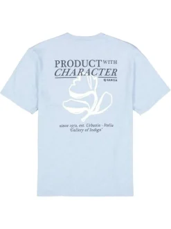 T-shirt en coton bleu ciel imprimé avec une coupe droite et un col rond