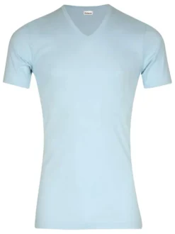 T-shirt en coton bleu ciel uni à coupe ajusté col V et à manches courtes