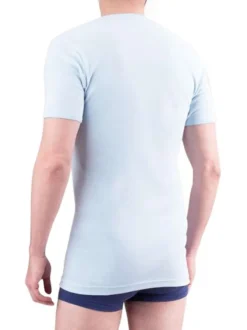 T-shirt en coton bleu ciel uni à coupe ajusté col V et à manches courtes