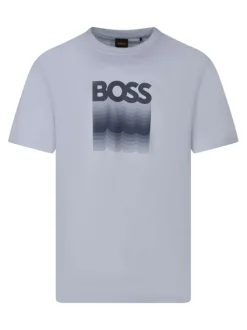 T-shirt en coton bleu clair avec imprimé logo à coupe droite et à col rond