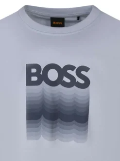 T-shirt en coton bleu clair avec imprimé logo à coupe droite et à col rond