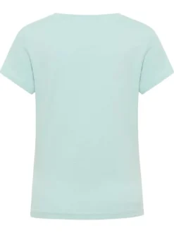 T-shirt en coton bleu clair uni avec un petit imprimé et un col rond