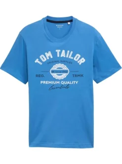 T-shirt en coton bleu à col rond avec un gros imprimé à l'avant