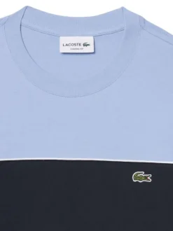 T-shirt en coton bleu à coupe droite pourvu d'un col rond côtelé