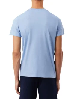 T-shirt en coton bleu à coupe droite pourvu d'un col rond côtelé
