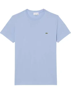 T-shirt en coton bleu à coupe droite pourvu d'un col rond côtelé