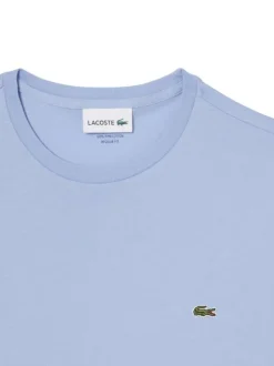T-shirt en coton bleu à coupe droite pourvu d'un col rond côtelé