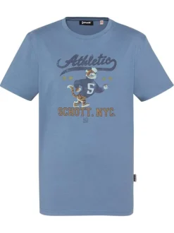 T-shirt en coton bleu à coupe droite pourvu d'un col rond et de manches courtes