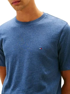 T-shirt en coton bleu à coupe droite pourvu d'un col rond et de manches courtes