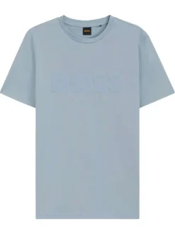T-shirt en coton bleu à coupe droite pourvu d'un col rond lisse