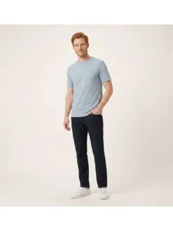 T-shirt en coton bleu à coupe droite pourvu d'un col rond lisse