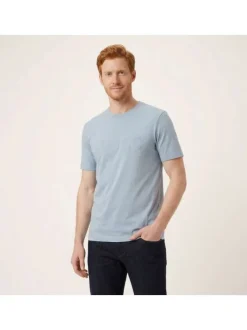 T-shirt en coton bleu à coupe droite pourvu d'un col rond lisse