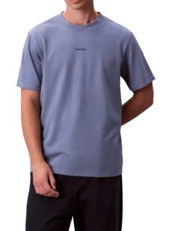 T-shirt en coton bleu à coupe droite pourvu d'un col rond ras de cou