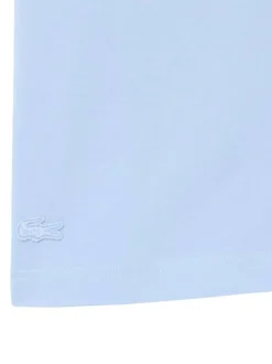 T-shirt en coton bleu à coupe droite pourvu d'un col rond texturé
