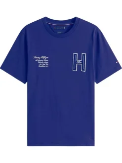 T-shirt en coton bleu fantaisie avec un col rond et des manches courtes
