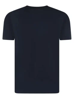 T-shirt en coton bleu foncé à coupe droite pourvu d'un col v