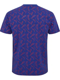 T-shirt en coton bleu imprimé all-over avec une coupe droite et un col rond