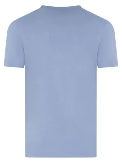 T-shirt en coton bleu imprimé avec une coupe droite et nom iconique