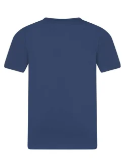 T-shirt en coton bleu à imprimé avec une coupe droite et un col rond