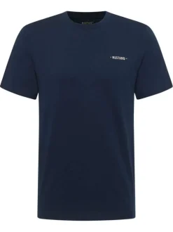 T-shirt en coton bleu à imprimé avec une coupe droite et un col rond